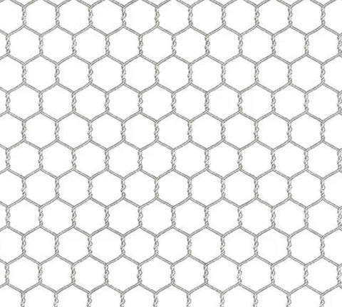 Elizabeth's Studio Farm Animals 355WHITE - White Fabric / Chicken Wire Print