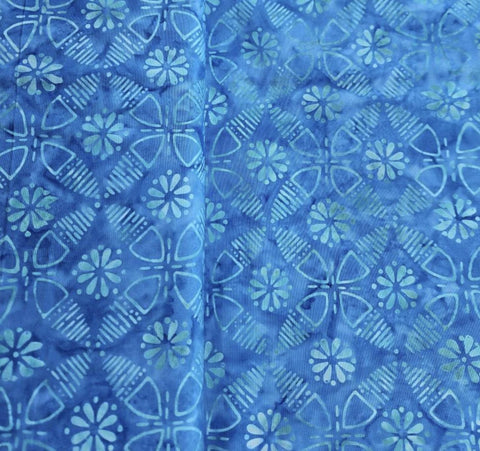 Anthology Fabrics Luna 2380Q X Ocean - Medium Blue Batik Fabric / Turquoise Flower Tjap