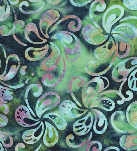 Spinning Petals Teal Jade Multi Valley Petal Play 9163-42 by Benartex - Jade, Teal, Bright Green, Yellow Tonal Batik Fabric / White Flower