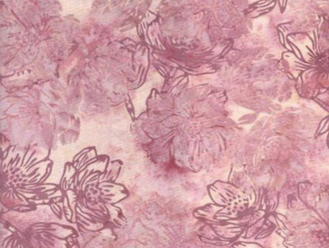F2017-219 Carnation Hoffman California International Fabrics - Pink, White, Yellow Tonal Batik Fabric / Dark Rose Colored Carnation Print