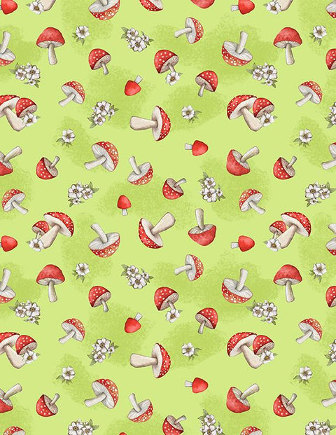 Gnome-Grown by Wilmington Prints - 3023 39875 713 - Mushrooms All Over Green Fabric