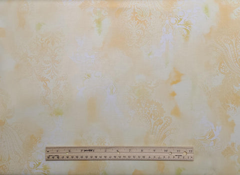 Dreamscape by J.Z.W. Benartex Stule 1046-07 - Yellow, Pale Gold, and White Tonal Paisley Filigree Silhouette Pattern