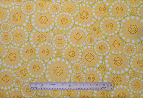 Sugar Collection SU-805 Art Gallery Fabrics - Bright Yellow Fabric / White, Pink, Green, Red Flower Medallion Print