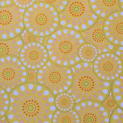 Sugar Collection SU-805 Art Gallery Fabrics - Bright Yellow Fabric / White, Pink, Green, Red Flower Medallion Print