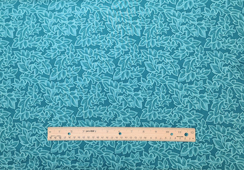 Spirit Tranquility Sky by Lila Tueller 11435-13 for Moda - Teal Fabric / Tonal Packed Leaf Print