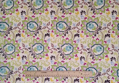 Paradise Collection PA-306 for Art Gallery Fabrics - White Fabric / Brightly Colored Medallion Flower Print