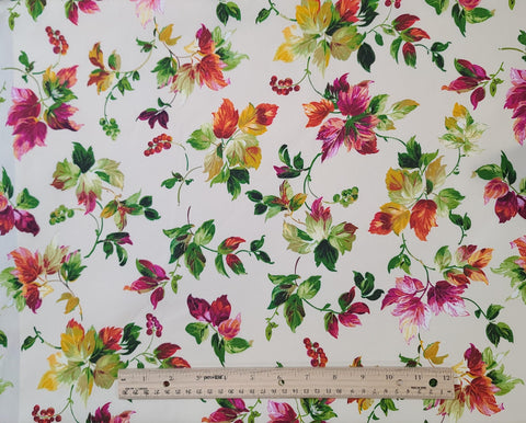Allure 6003-63-8 for Exclusively Quilters - Ivory Fabric / Magenta, Gold, Yellow, Green Tossed Leaf and Berry Print