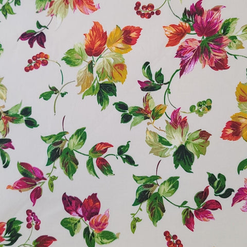 Allure 6003-63-8 for Exclusively Quilters - Ivory Fabric / Magenta, Gold, Yellow, Green Tossed Leaf and Berry Print