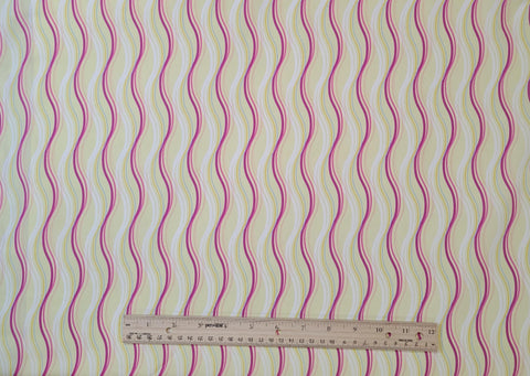 Paradise Collection PA-204 for Art Gallery Fabrics - Light Yellow Fabric / Magenta, Dark Pink, Light Blue, White Wavy Vertical Stripe