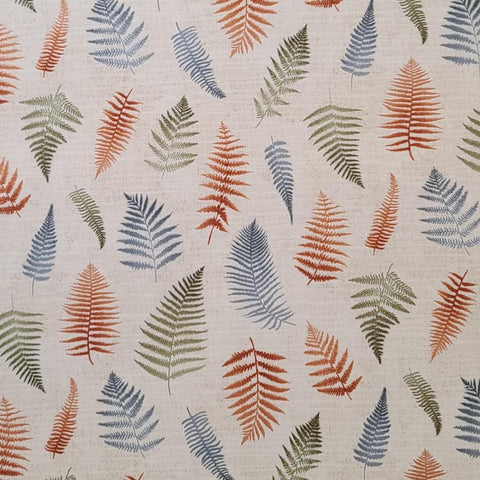 Harvest Reflections 3358-78 Benartex - Linen Colored Tonal Fabric / Blue, Rust, Green Scattered Leaf Print