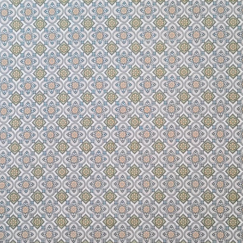 Victoria 2459-55 for Benartex - Soft White Fabric / Victorian Blue, Tan, Sage Green, Gold Reproduction Style Print