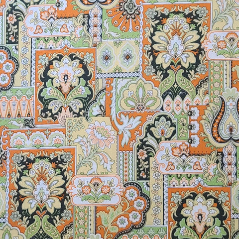 Modern Edge by Jennifer Young 3355-22 for Benartex - Dark Green, Celery, Orange, White, Pale Yellow Mid-Century Modern Cheater Cloth Fabric