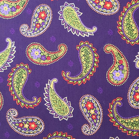 Chelsea 60043-3 Style 3785 for Exclusively Quilters - Dark Purple Fabric / Yellow, Orange, Red Brightly Colored Tossed Paisley Print