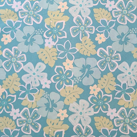 Surfin' Monkeys 3809-84 by Benartex - Aqua Fabric / Light Aqua, Gray, White, Golden Green Flower and Leaf Print