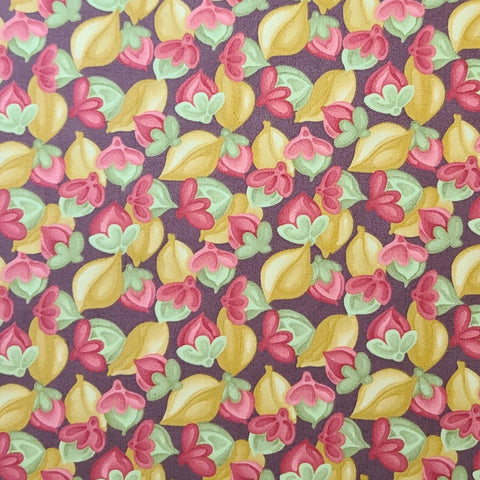 Spirit by Lila Tueller Cocoa 11432-15 by for Moda - Dark Brown Fabric / Gold, Green, Red, Pink Autumnal Leaf Print