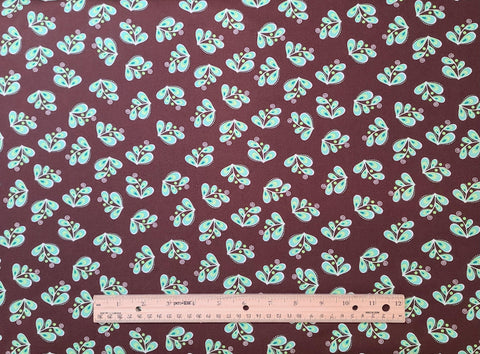 Cosmopolitan for Exclusively Quilters 60095-50 - Dark Brown Fabric / Turquoise, White Tonal Flower Print
