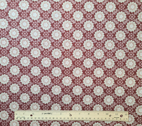 Silk Road Cassie 3411-11 Benartex - Brick Red Fabric / White, Taupe, Light Brick Red Flower Print