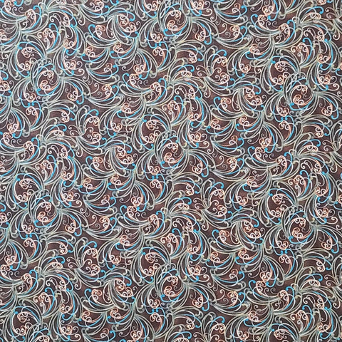 Lafayette Wood BTR5105 Blank Quilting - Dark Brown Tonal Fabric / White, Bright Blue, Green Print