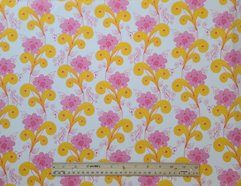 Sugar Collection SU-906 Art Gallery Fabrics - White Fabric / Bright Pink, Dark Yellow Flower Vine Print