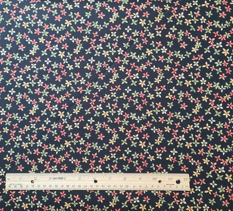 Marakesh 7947-J by Maywood Studio - Black Fabric / Red, Green, Yellow, Cream Tossed Flower Print