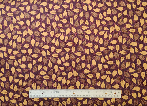 Spice of Life Scattered Leaves 120-171 Paintbrush Studios - Brown Fabric / Gold, Burnt Orange Leaf Print