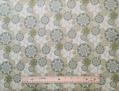 Silk Road Odyssey Medallion 3412-44 for Benartex - Pale Moss Green Fabric / Moss, White, Kahki Green Medallion and Paisley Print