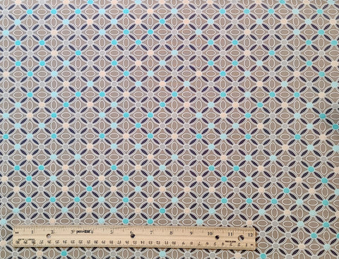 Revive Collection RE-8727 for Art Gallery Fabrics - Tan Fabric / Dark Brown, Aqua, Seafoam Green, Peach Geometric Floral Print