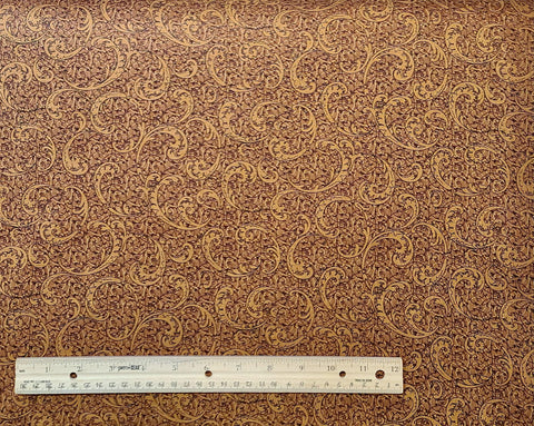 Toscana Texture by Benartex - Golden Brown Tonal Filigree Scroll Patterned Fabric