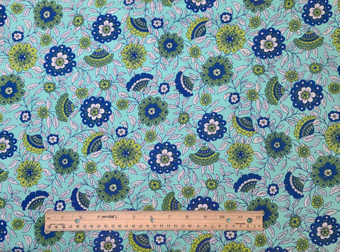 Paisley Park BTR5837 Aqua Blank Quilting - Aqua Fabric / Blue, Bright Green, Green, White Packed Floral Paisley Print