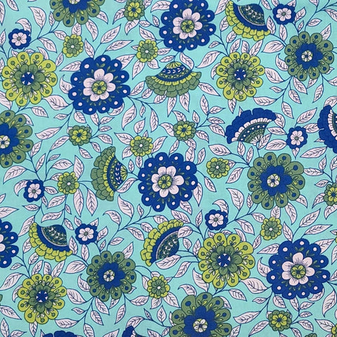 Paisley Park BTR5837 Aqua Blank Quilting - Aqua Fabric / Blue, Bright Green, Green, White Packed Floral Paisley Print