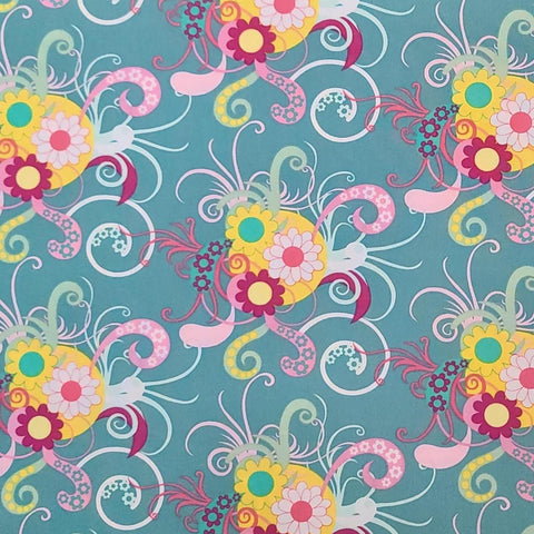 Sugar Collection SU-907 Art Gallery Fabrics - Teal Fabric / Bright Yellow, Raspberry, Green, Pink Pattern