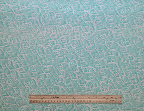 Cosmopolitan for Exclusively Quilters 60096-5 - Pale Turquoise Fabric / Turquoise, White Interlocking Scroll Pattern