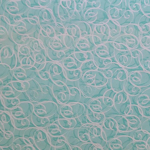 Cosmopolitan for Exclusively Quilters 60096-5 - Pale Turquoise Fabric / Turquoise, White Interlocking Scroll Pattern