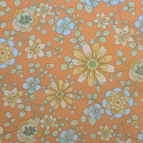 Modern Edge by Jennifer Young 3355-22 for Benartex - Orange Fabric / Light Blue, Mint, Celery, Tan Retro Flower Print