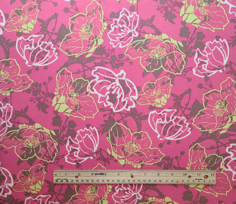 Paradise Collection PA-207 for Art Gallery Fabrics - Bright Pink Fabric / Lime Green, Avocado Green, White Flower Print