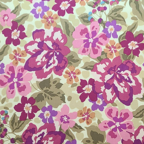 Cosmo Chic by Material Girls Studios 3560-30 Pocket of Posies by Benartex - Pale Yellow Fabric / Magenta, Green, Purple Packed Flower Print