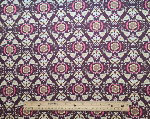 Paradise Collection PA-203 for Art Gallery Fabrics - Dark Plum Fabric / White, Yellow, Dark Pink Flower and Paisley Print