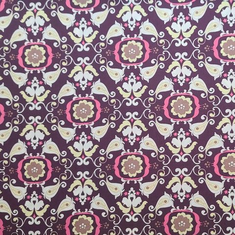 Paradise Collection PA-203 for Art Gallery Fabrics - Dark Plum Fabric / White, Yellow, Dark Pink Flower and Paisley Print