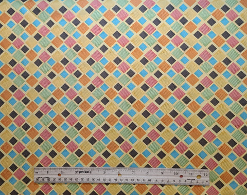 Frolic 17515-13 Daffodil Squares by Sandi Gervais for Moda - Yellow Fabric / Gold, Orange, Blue, Green Diamond Print