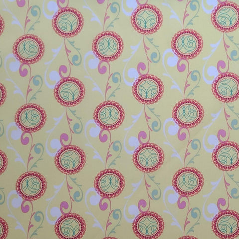 Sugar Collection SU-904 Fuzzy Bubbles Lime Art Gallery Fabrics - Yellow Fabric / Red, Pink, Green Medallion and Swirl Print