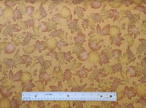 Harvest Reflections 3360-33 Benartex - Dark Gold Fabric / Reddish Brown, Tan Tossed Leaf Print