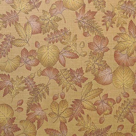 Harvest Reflections 3360-33 Benartex - Dark Gold Fabric / Reddish Brown, Tan Tossed Leaf Print