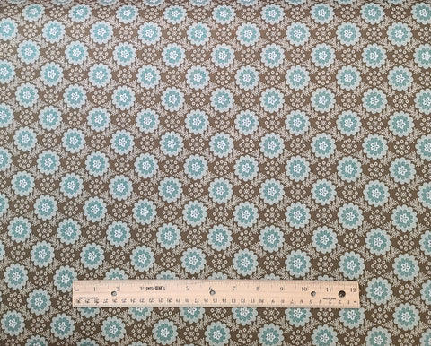 Silk Road Cassie 3411-55 Benartex - Dark Olive Green Fabric / Aqua, White Flower Print