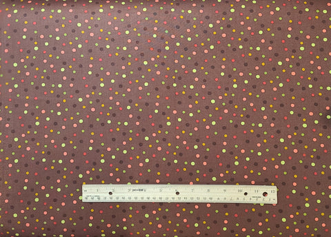 Spirit Bubbly Cocoa 11436-15 by Lila Tueller for Moda - Cocoa Brown Fabric / Green, Orange, Red, Brown Dot Print