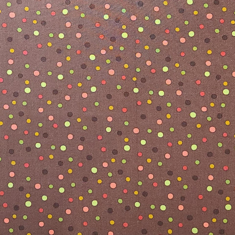 Spirit Bubbly Cocoa 11436-15 by Lila Tueller for Moda - Cocoa Brown Fabric / Green, Orange, Red, Brown Dot Print