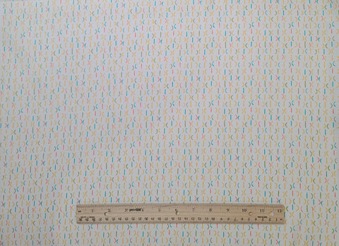 Garden Party BTR5720 Ivory by Yolanda Fundora for Blank Quilting 2009 - White Fabric / Teal, Yellow, Red, Green Pattern