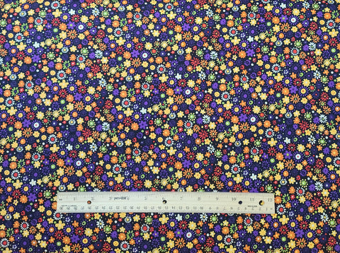 Chelsea 60045 for Exclusively Quilters - Black Fabric / Yellow, Orange, Purple, Red, White Packed Flower Print