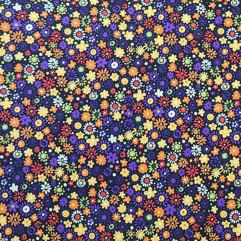 Chelsea 60045 for Exclusively Quilters - Black Fabric / Yellow, Orange, Purple, Red, White Packed Flower Print