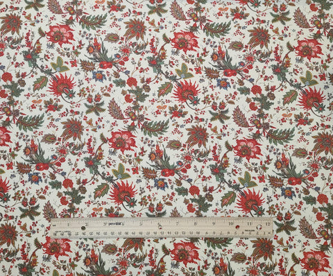 Kashmir V by Sentimental Studios 32332-11 Floral Ivory for Moda - Ivory Fabric / Red, Green, Blue Reproduction Style Floral Print