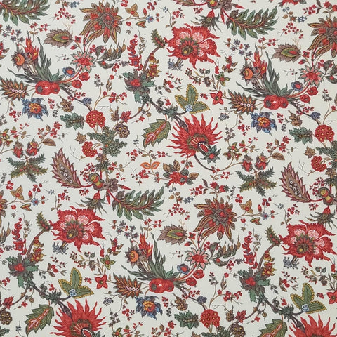 Kashmir V by Sentimental Studios 32332-11 Floral Ivory for Moda - Ivory Fabric / Red, Green, Blue Reproduction Style Floral Print